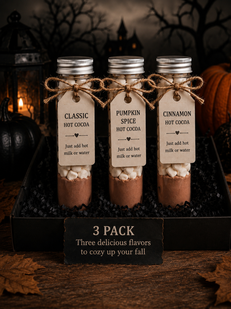Vegan Hot Cocoa Vials | Classic, Pumpkin Spice, Cinnamon (65 mL) 🍂☕️